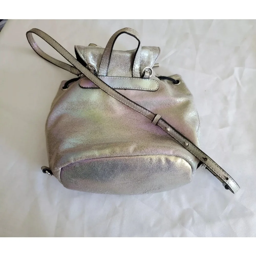 Aldo Mini Backpack Shiny Silver Faux Leather Bag 90s Rave Metallic Bag